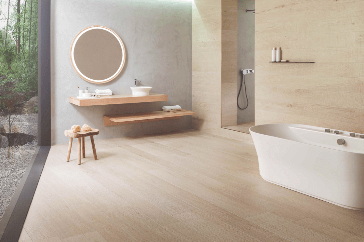 ba&ntilde;o minimalista espejo tono krion