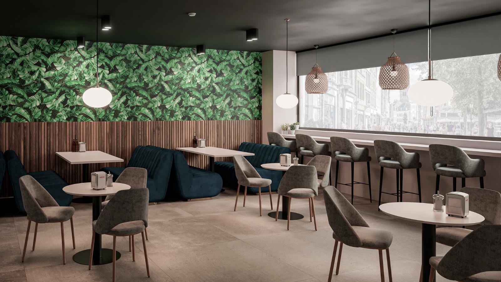 decorar cafeteria panel hojas moderno
